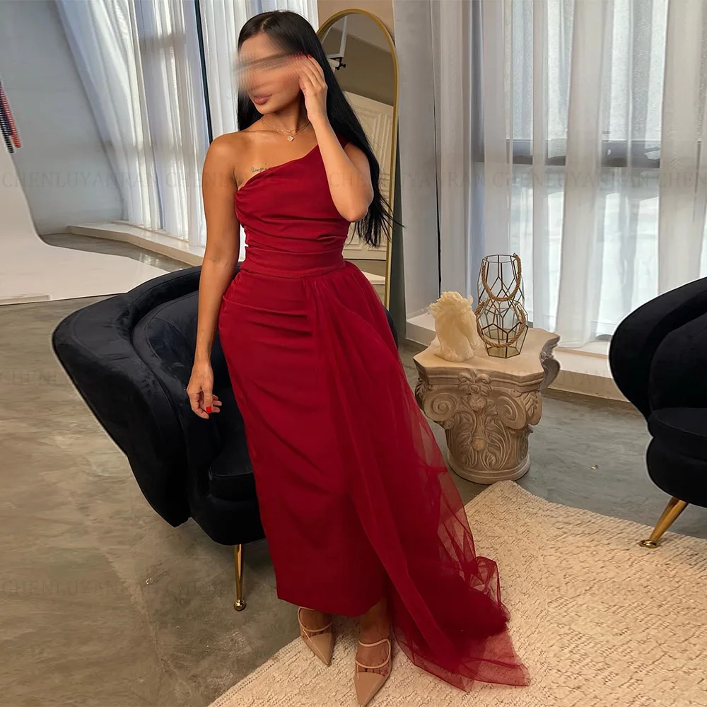 

MOLISA Customized One Shoulder Tulle Prom Dresses Win Red Pleats Party Dress Elegant Women's Birthday Dress Special Occasions