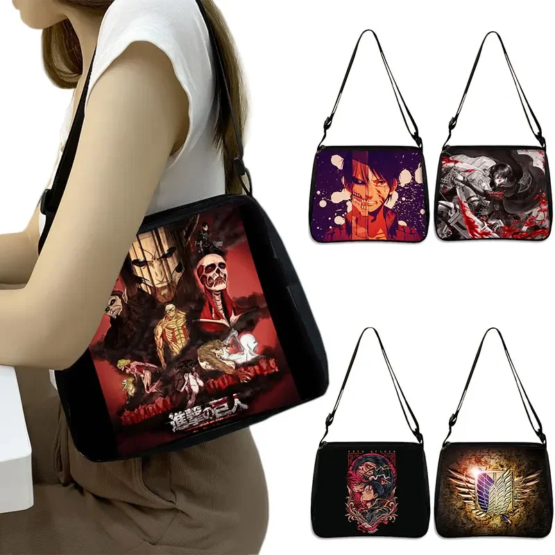 

Anime Attack on Titan Print Shoulder Bag Women Adjustable Underarm Bags for Travel Manga Levi Mikasa Eren Handbag Crossbody Bags