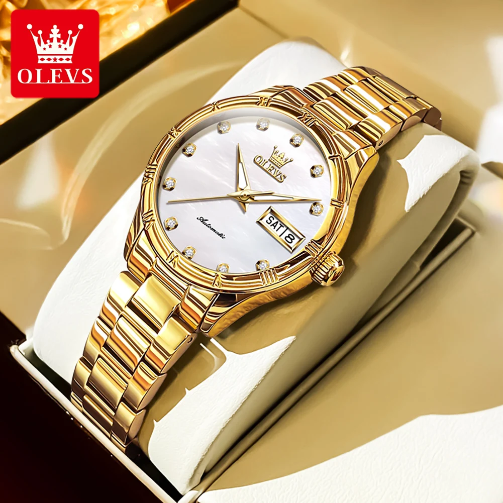 OLEVS Brand Watch Steel Strip Double Calendar Fully Automatic Mechanical Watch Night Light Waterproof Women's Watch 7030