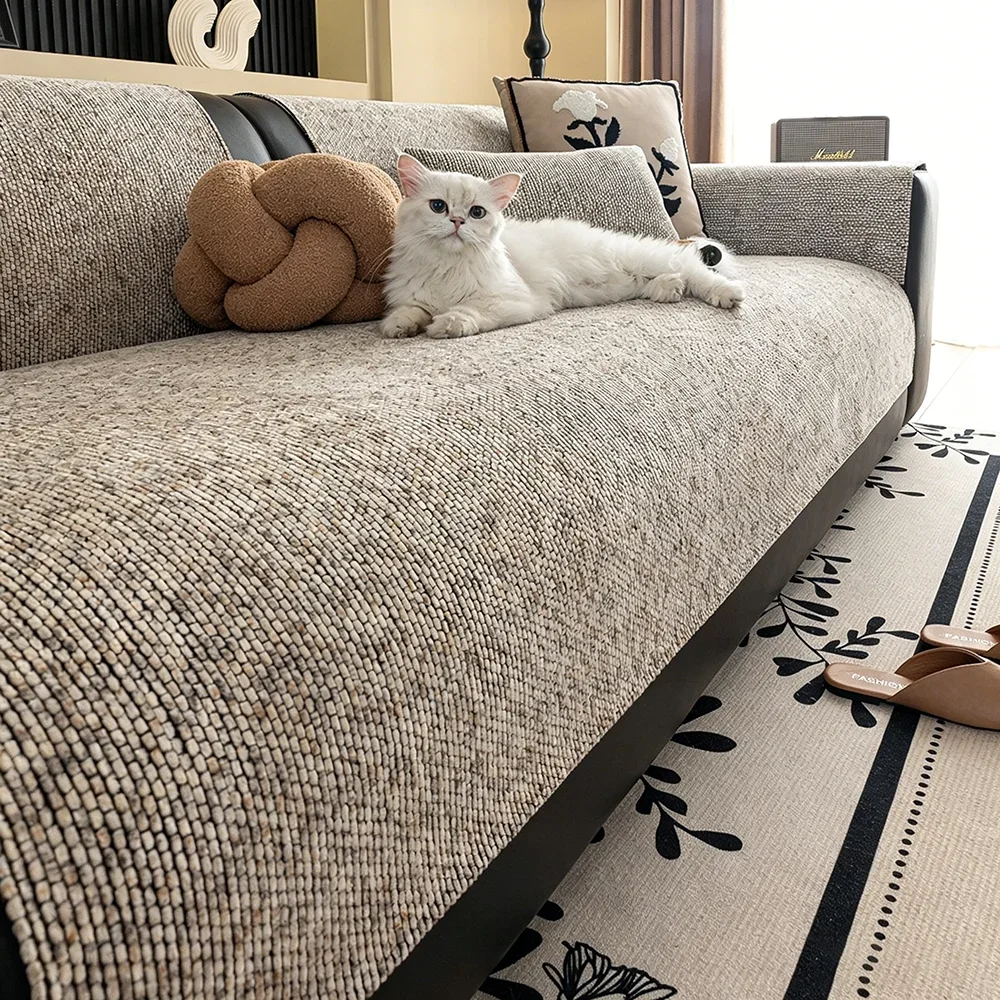 Chenille Textured Sofa Pad Anti-Scratch Anti-Stain All Season Sofa Cushion Cover Cloth Washable Non-Slip Couch Protector Mat