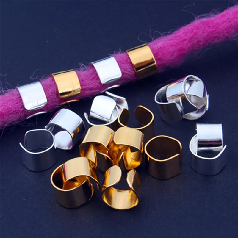 10pcs Metal Hair Rings Beads Cuffs Tube Charms Dreadlock Dread Hair Braid Non-Piercing Ear Clip Beard Jewelry Hair Accessories
