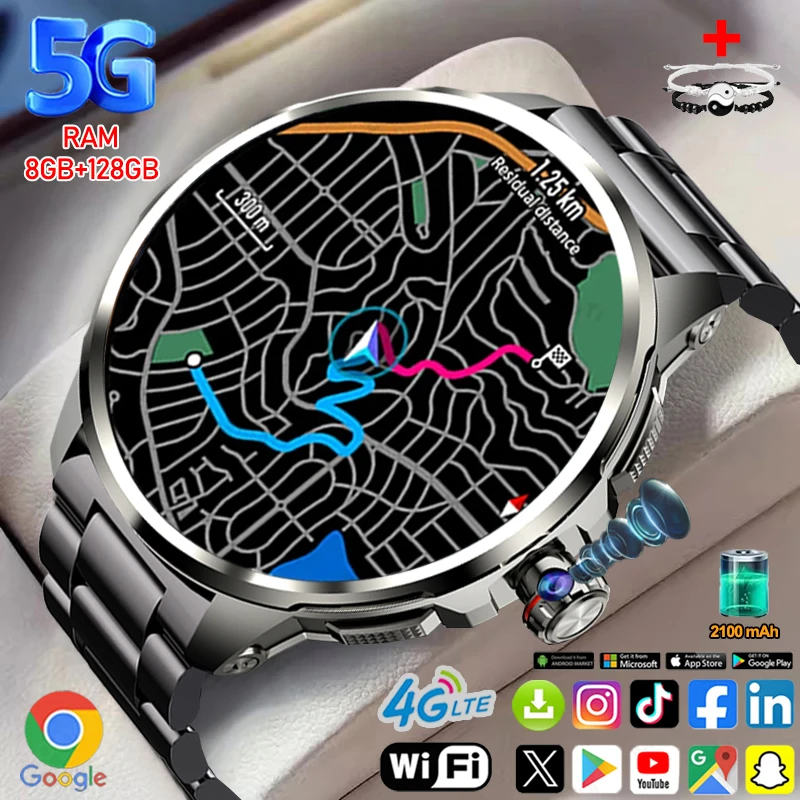 

4G/5G SIM Card New Smart Watch 1.95 inch 680*680 AMOLED Screen 8GB+128GB RAM 900W Camera GPS WIFI Google APP Download Smartwatch