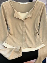 Unique Design Long Sleeve Slim Fit T-Shirt Women's Early Autumn New plus Size Fat MM Base Shirt Top Korean Sle Knitted Knit