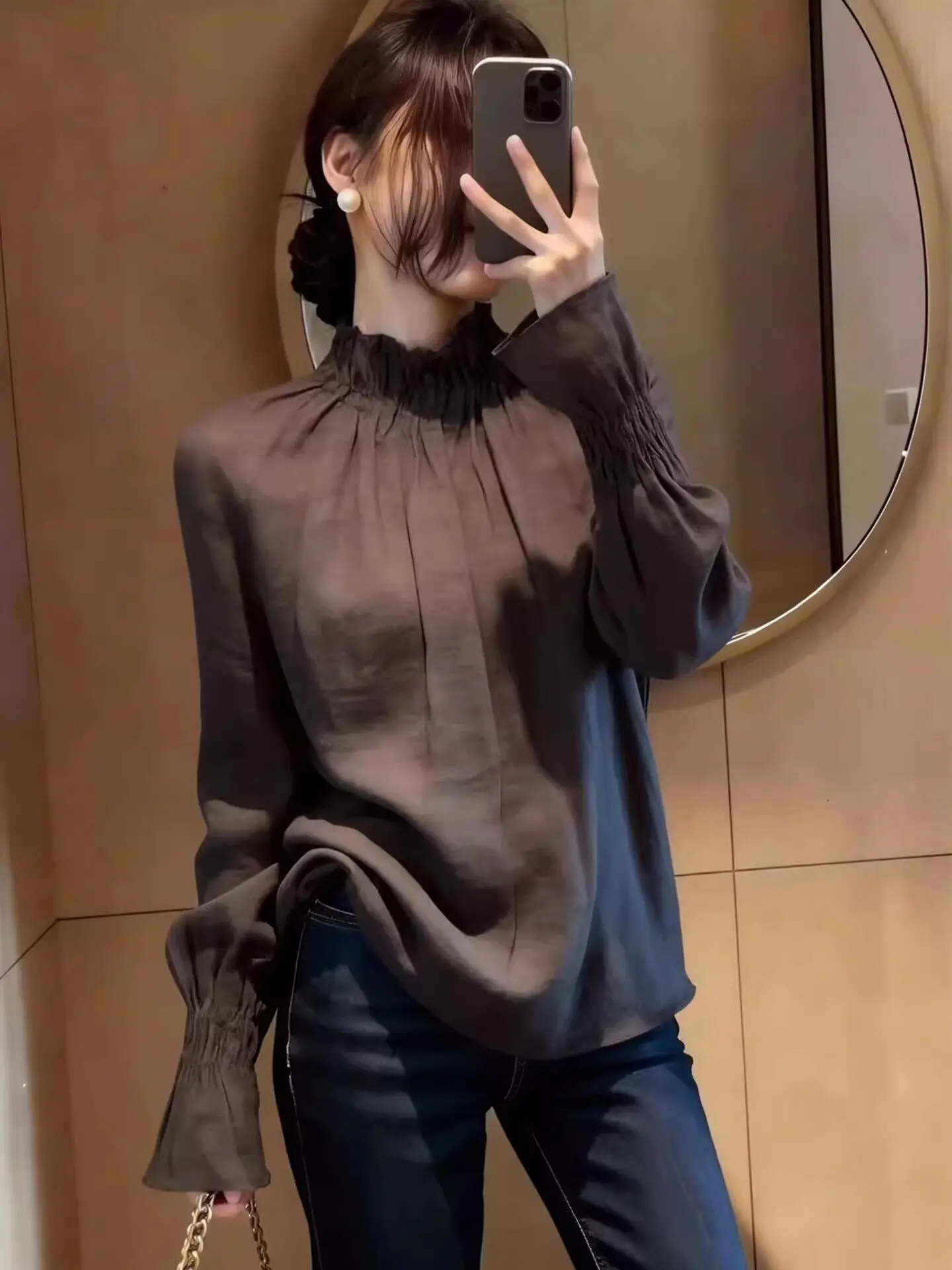 

Ретро-рубашка с длинным рукавом для женщин, весна-осень, модный уникальный дизайн, красивая корейская рубашка прямого кроя для повседневной носки