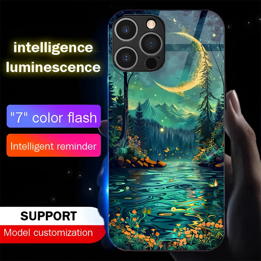 

Starry Sky Forest Luminous Glass LED Call Light Up Flash Phone Case Cover For Samsung S25 S24 S23 S22 S21 S20 FE Plus Ultra