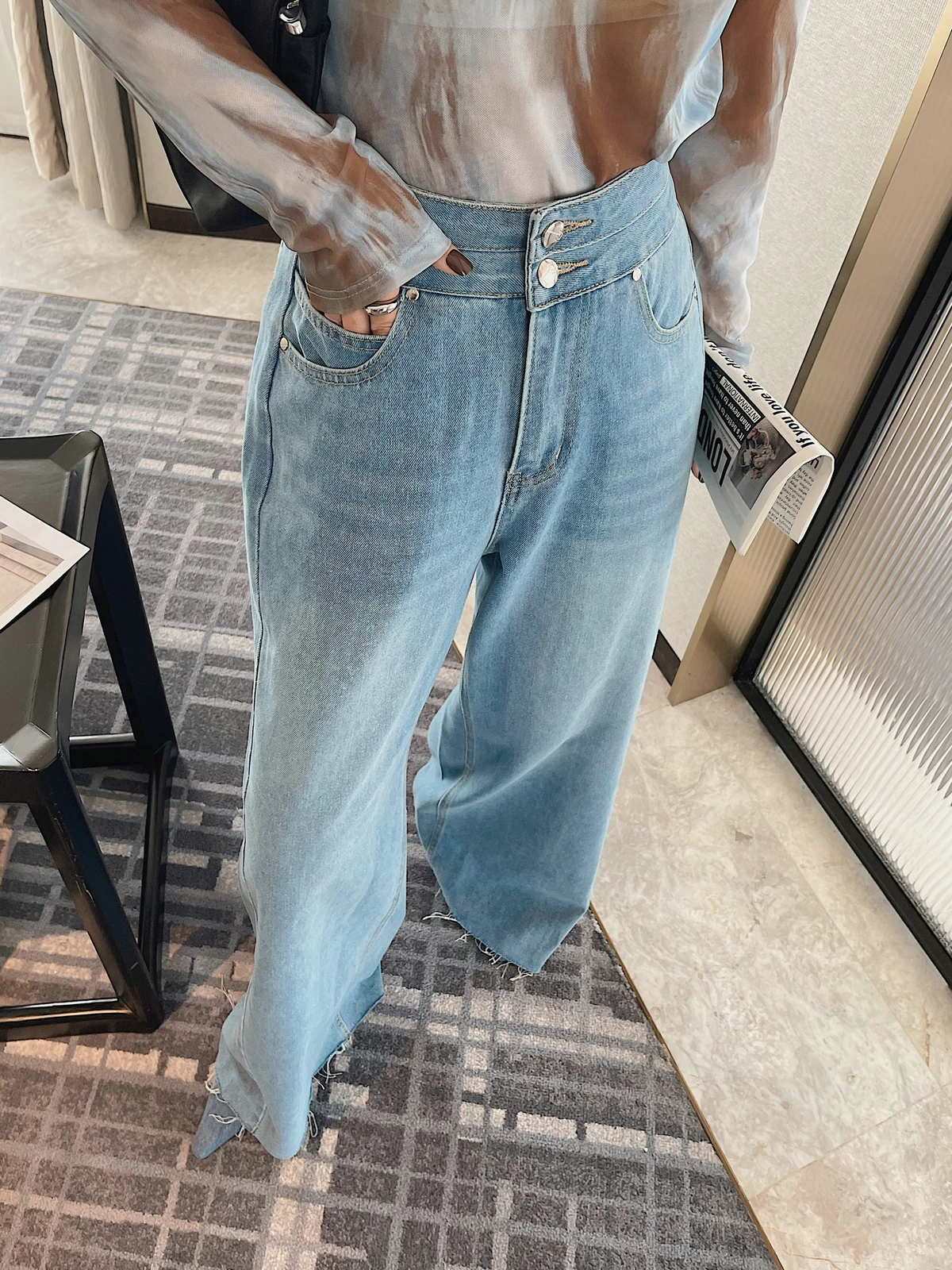 Jeans Cargo Pants Y2K Woman Clothing 2025 Spring Summer Korean Fashion Style Elegant Long Denim Trousers Wide Leg High Waist New
