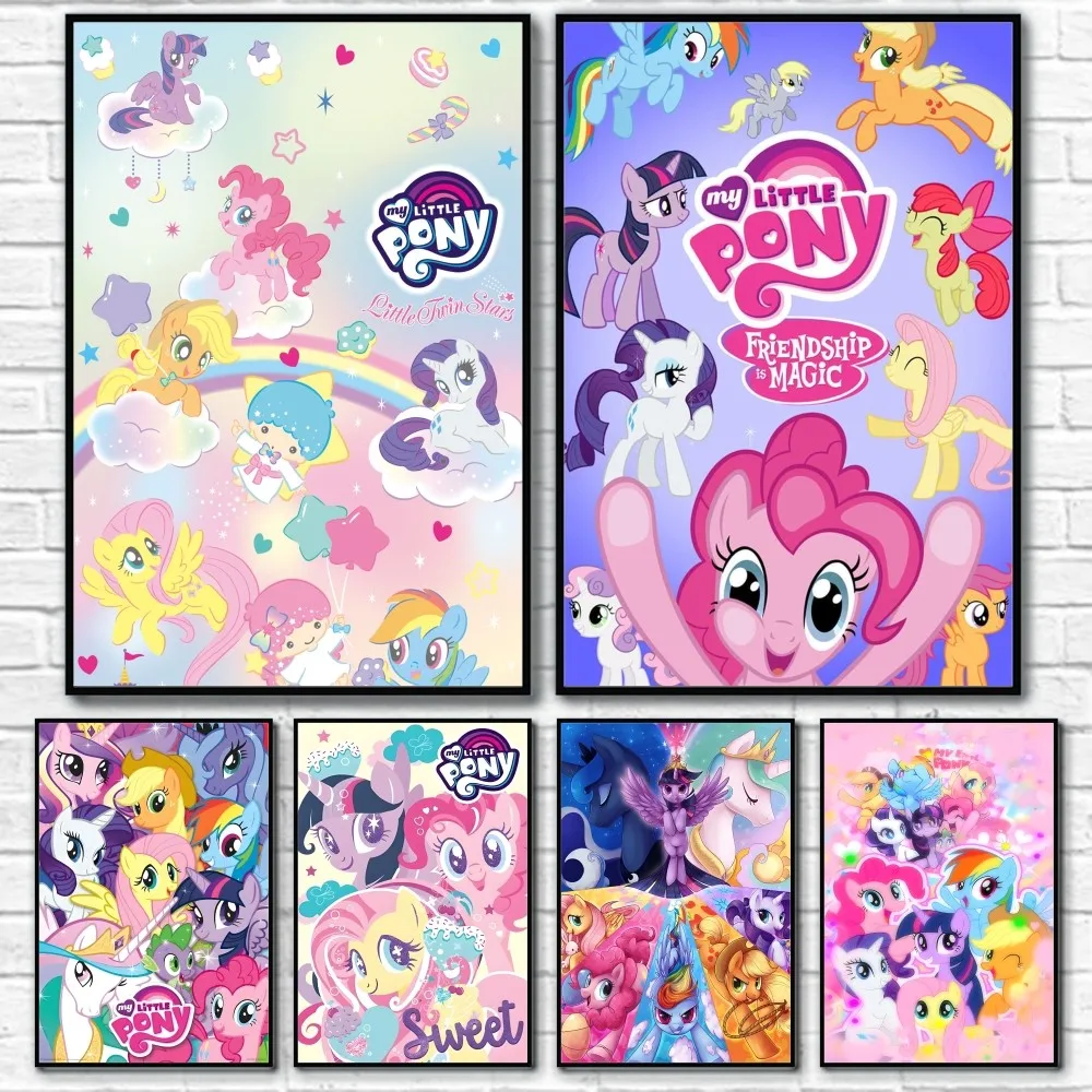 

Cute M-My Cartoon P-Pony L-Little Poster Sticky Wall Art Printing Waterproof Home Living Bed Room Bar Aesthetic Decor