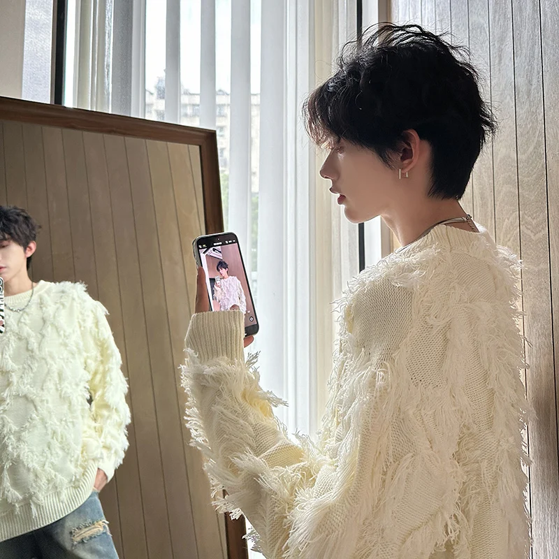 LUZHEN شخصية شرابة لدغ المرقعة فضفاضة طويلة الأكمام بلوفر مغزول الرجال 2025 الشتاء عالية الجودة الذكور سترة JY5056