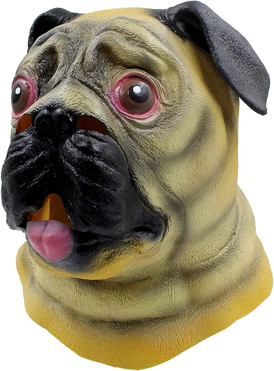 Halloween Costume Party Animal Head Latex Mask Pug Dog Cosplay Party Carnival Full Head for Adults Ball Attire