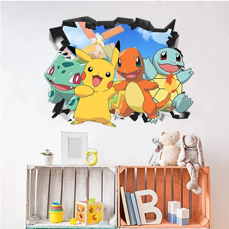 

Pokemon Anime Wall Sticker Pikachu Charmander Bulbasaur Squirtle Background Wall Decorative Sticker Children's Toy Birthday Gift