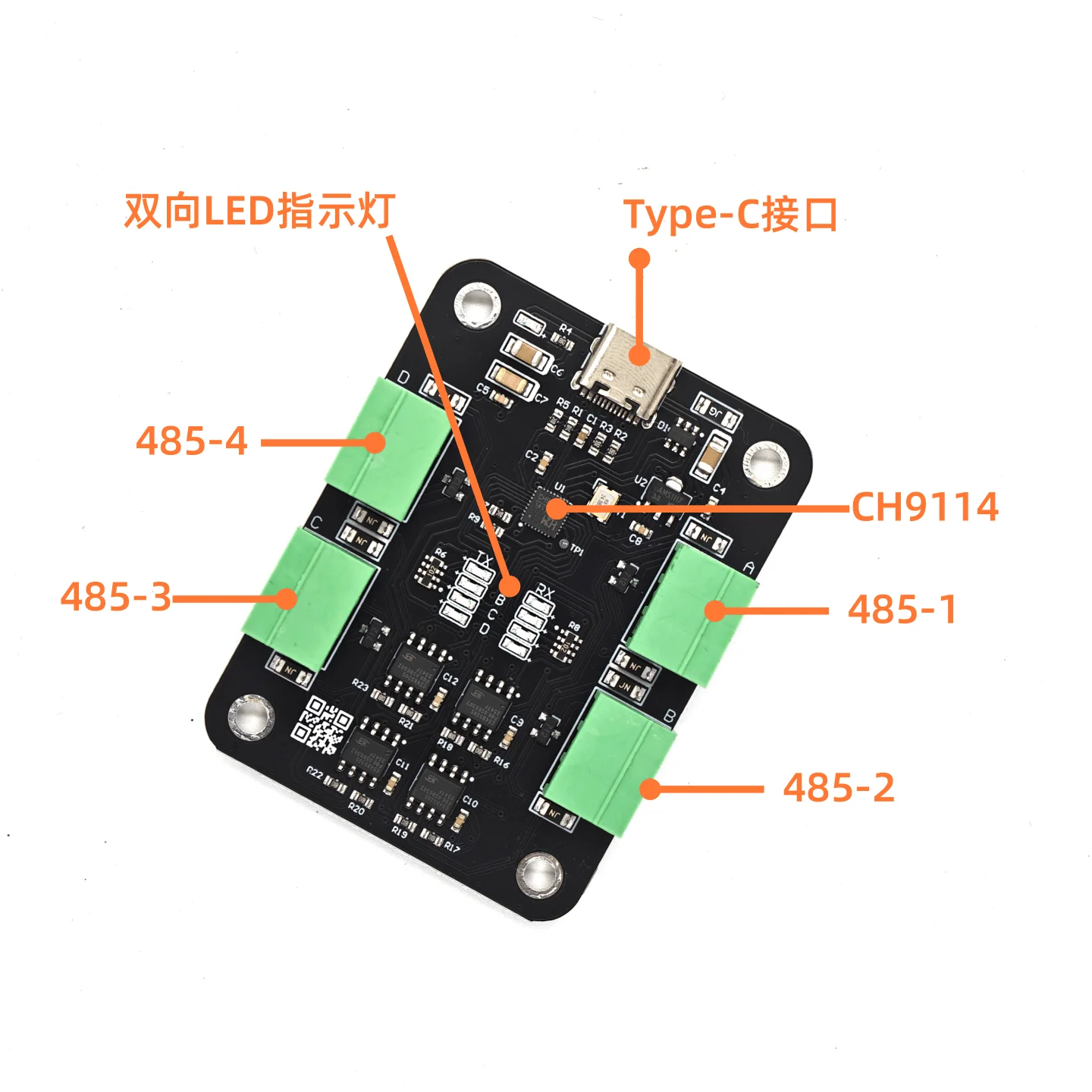 USB to 4-channel High-speed RS485 15Mbps to Multi-channel 485 Serial Converter CH9114 Expansion Module