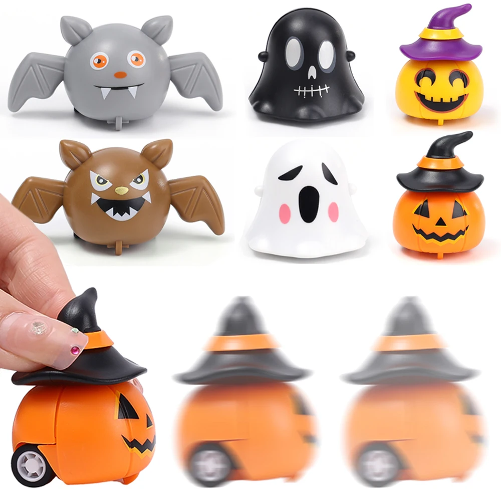 

2pcs Children's Pull-back Toy Car Pumpkin Ghost Bat Shape Decoration Inertial Sliding Car Toys Family Interactive Halloween Gift