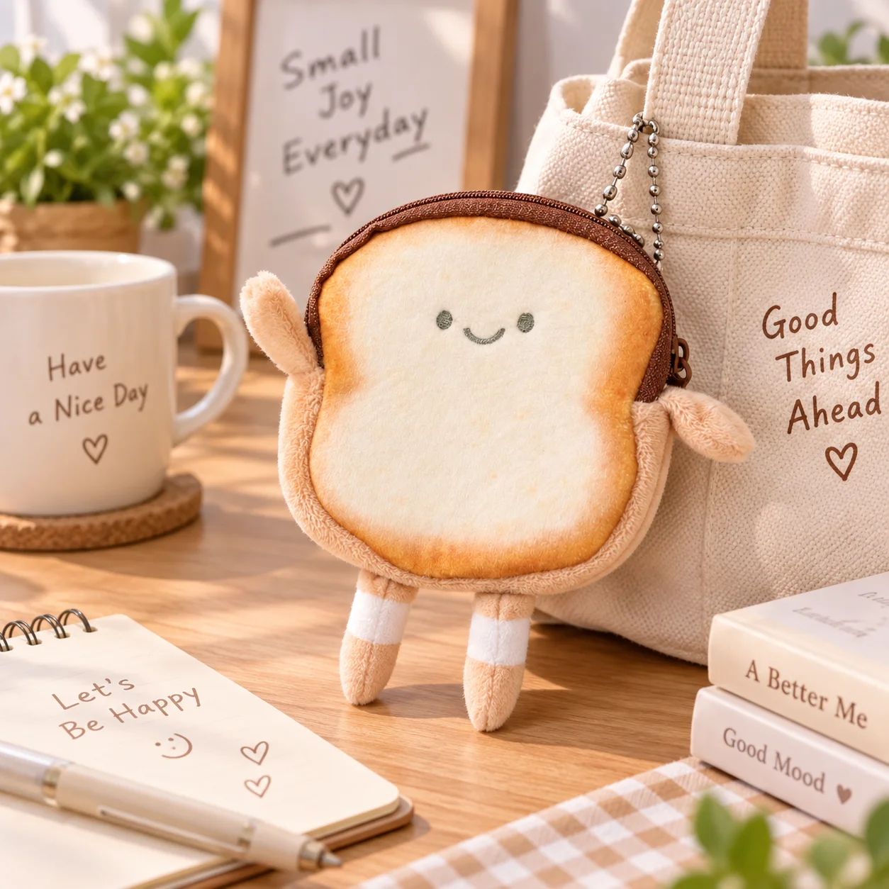Cute Cartoon Toast Coin Purse Bread Portable Coin Key Bag Lightweight Earphone Bag Girl
