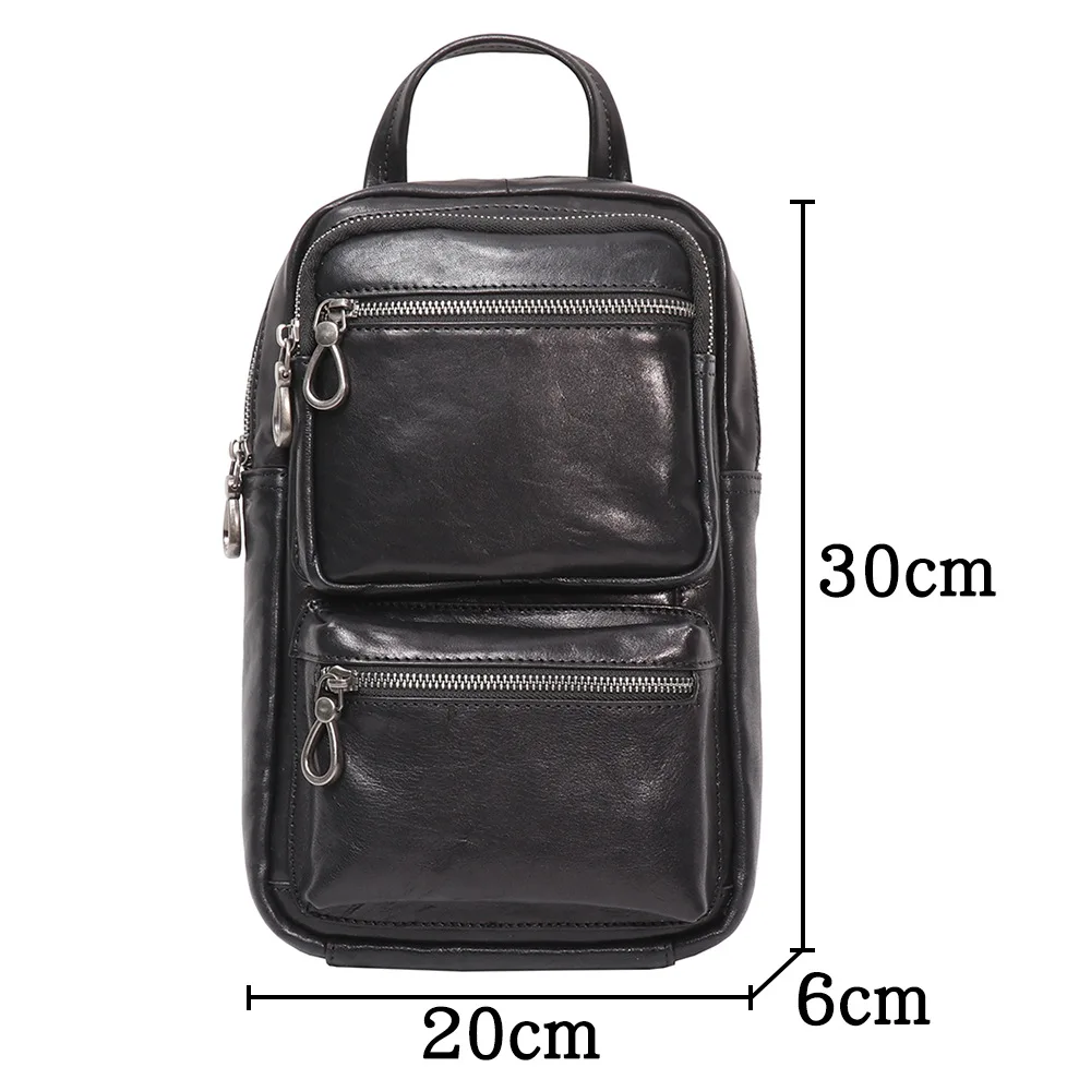 Men's Leather Crossbody Bag - Slim Cowhide Sling Backpack for Travel - Compact Shoulder Pack