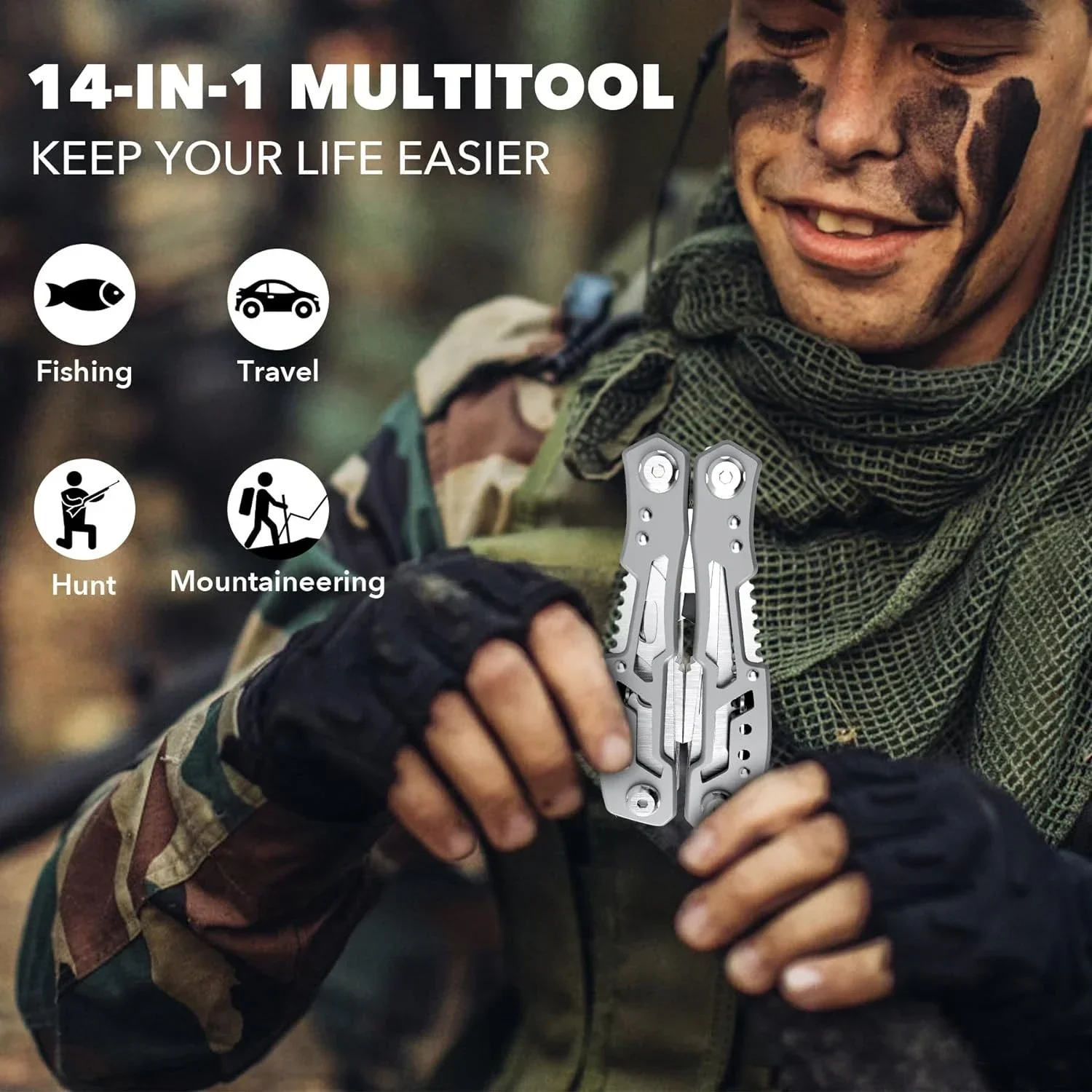 Portable Pocket Multitool 420 Stainless Steel Multitool Pliers Knife Screwdriver for Outdoor Survival Camping Hunting and Hiking