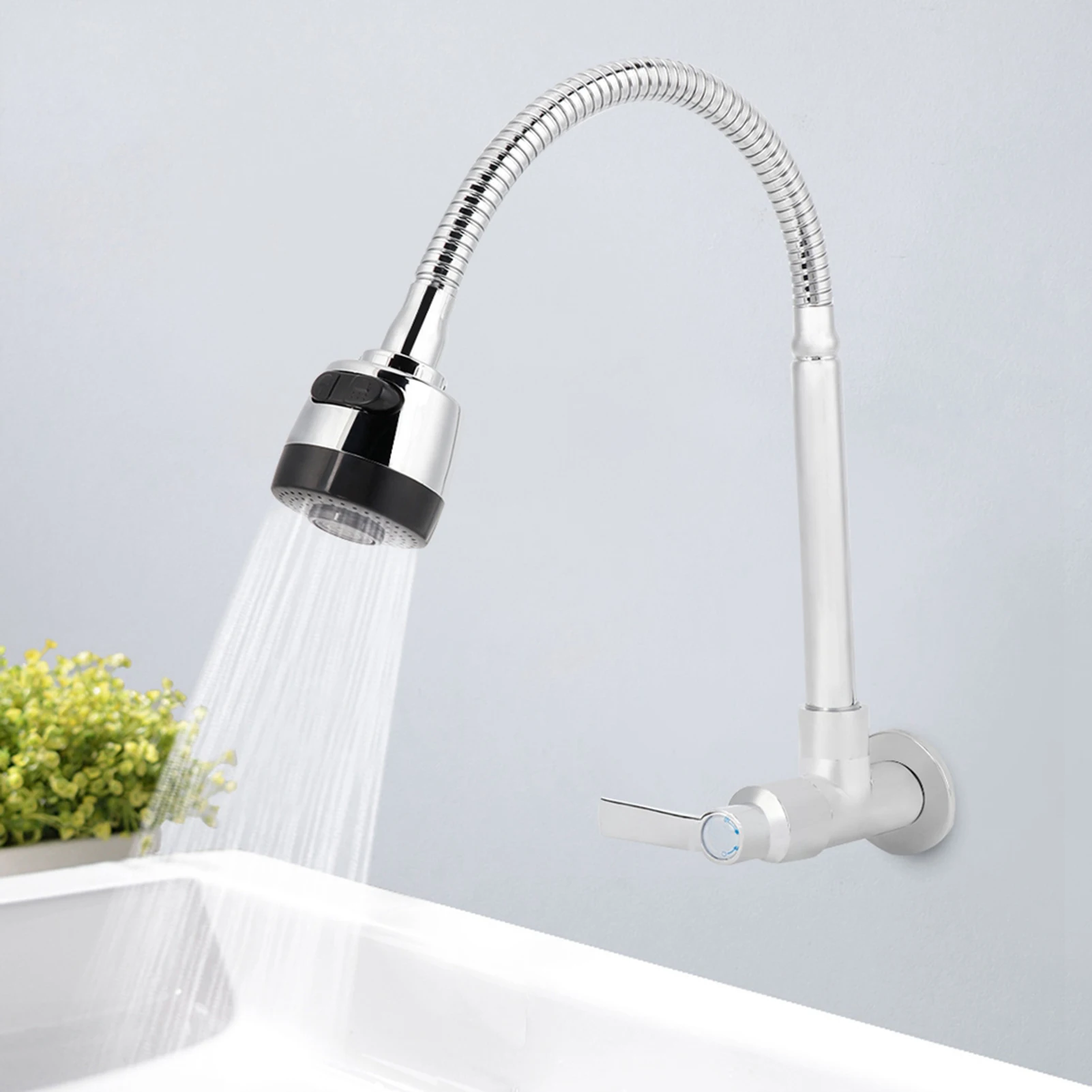 Faucet G1/2inch Household Kitchen Single Cold Type Water 360°Rotatable Wall Mount Faucet Faucet Household Faucet Kitchen Faucet