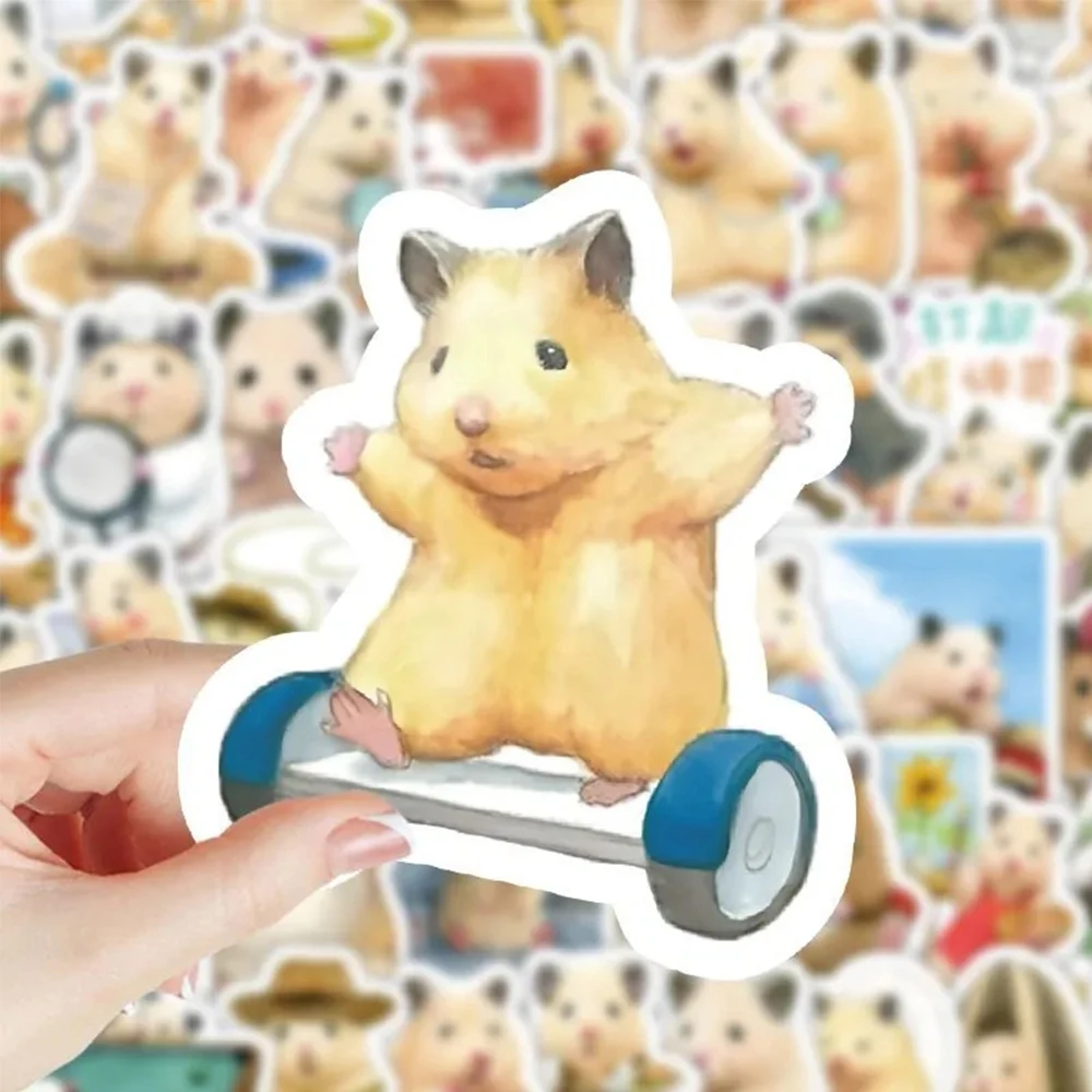 Lot de 10, 30, 50 ou 100 Pièces d'Autocollants Mignons en Forme de Hamster, Dessin Animé Animal, Graffiti, JEPhone, Accessoire Étanche, Kawaii, pour Enfant, Vente en Gros