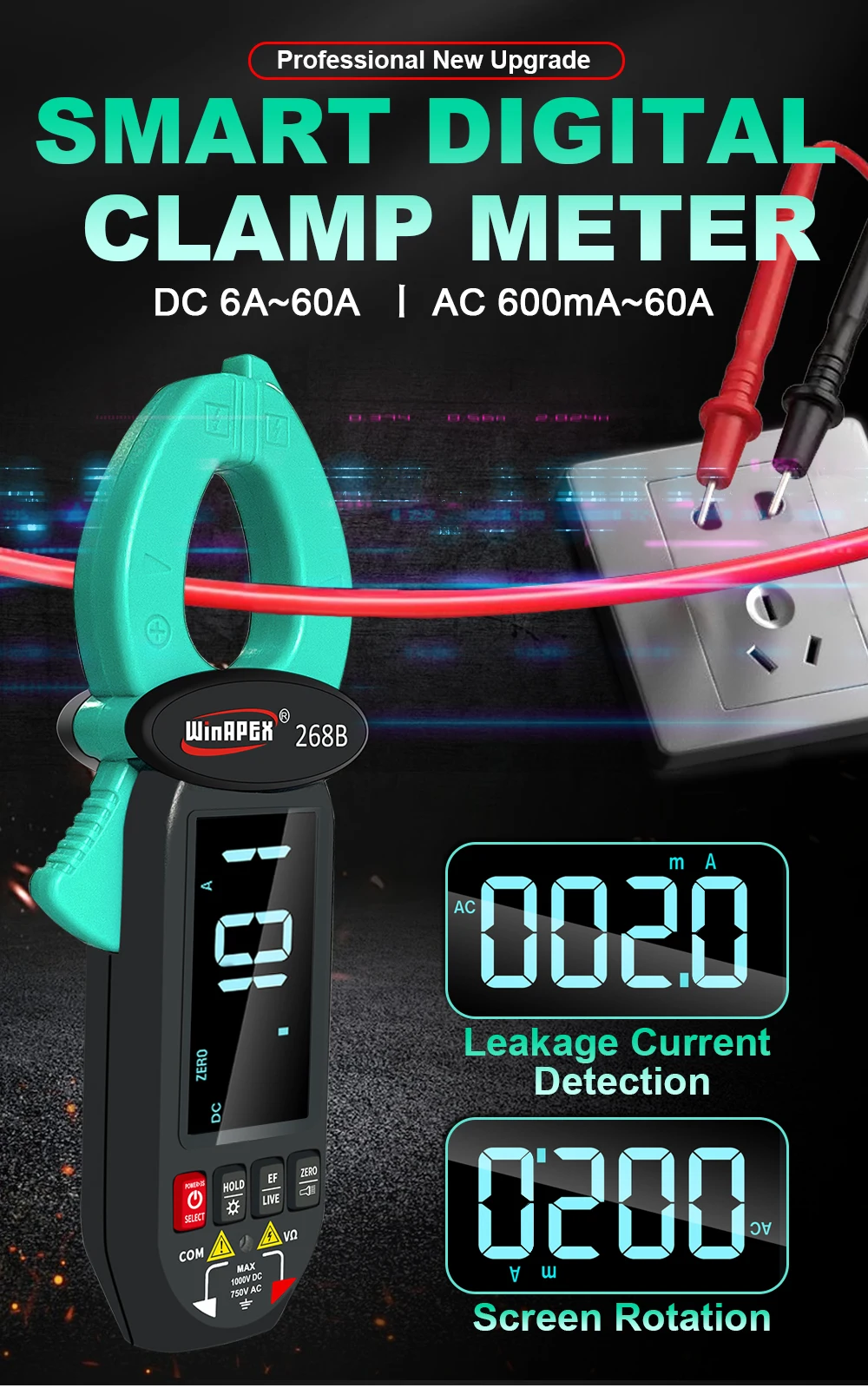 VTSYIQI Tester Pinza Amperometrica AC 0-60A - Misuratore Di Corrente Con Display LCD - Foto 4