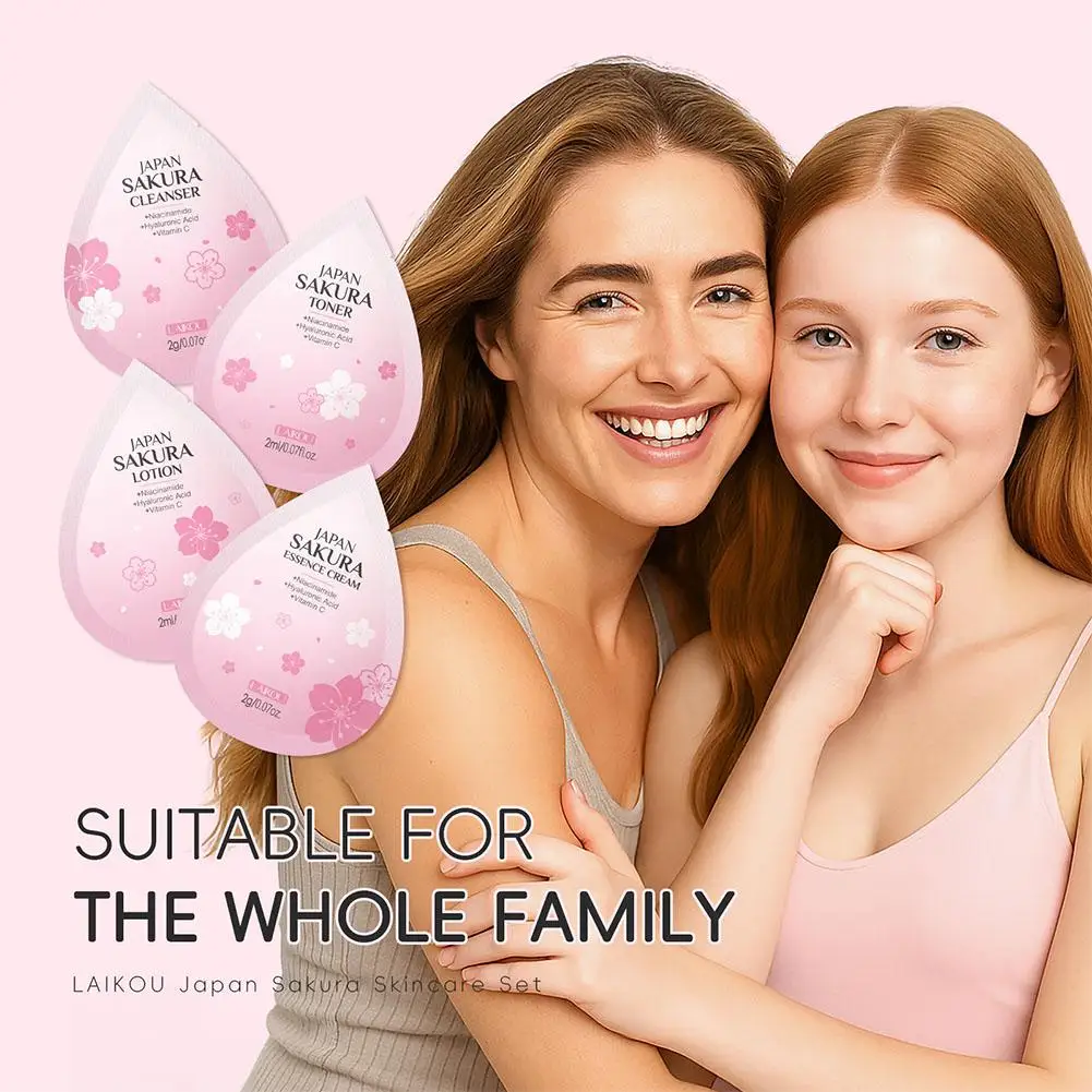 

Японский набор для ухода за кожей Sakura, 4 предмета, дорожный размер, осветляющий, увлажняющий, антиоксидантный, портативный, полный набор для ухода за лицом для женщин