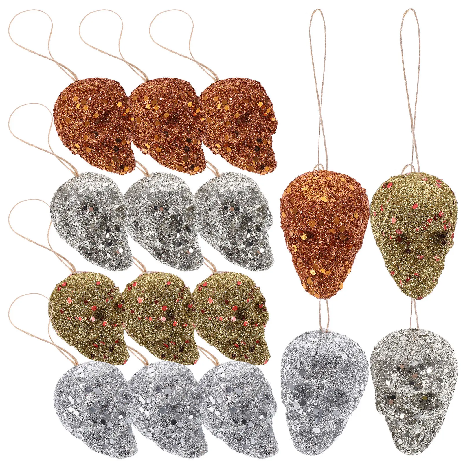 16Pcs Halloween Skull Decoration Foam Glitter Hanging Ornaments Lightweight Realistic Scary Tree Decor Party Supplies Horror
