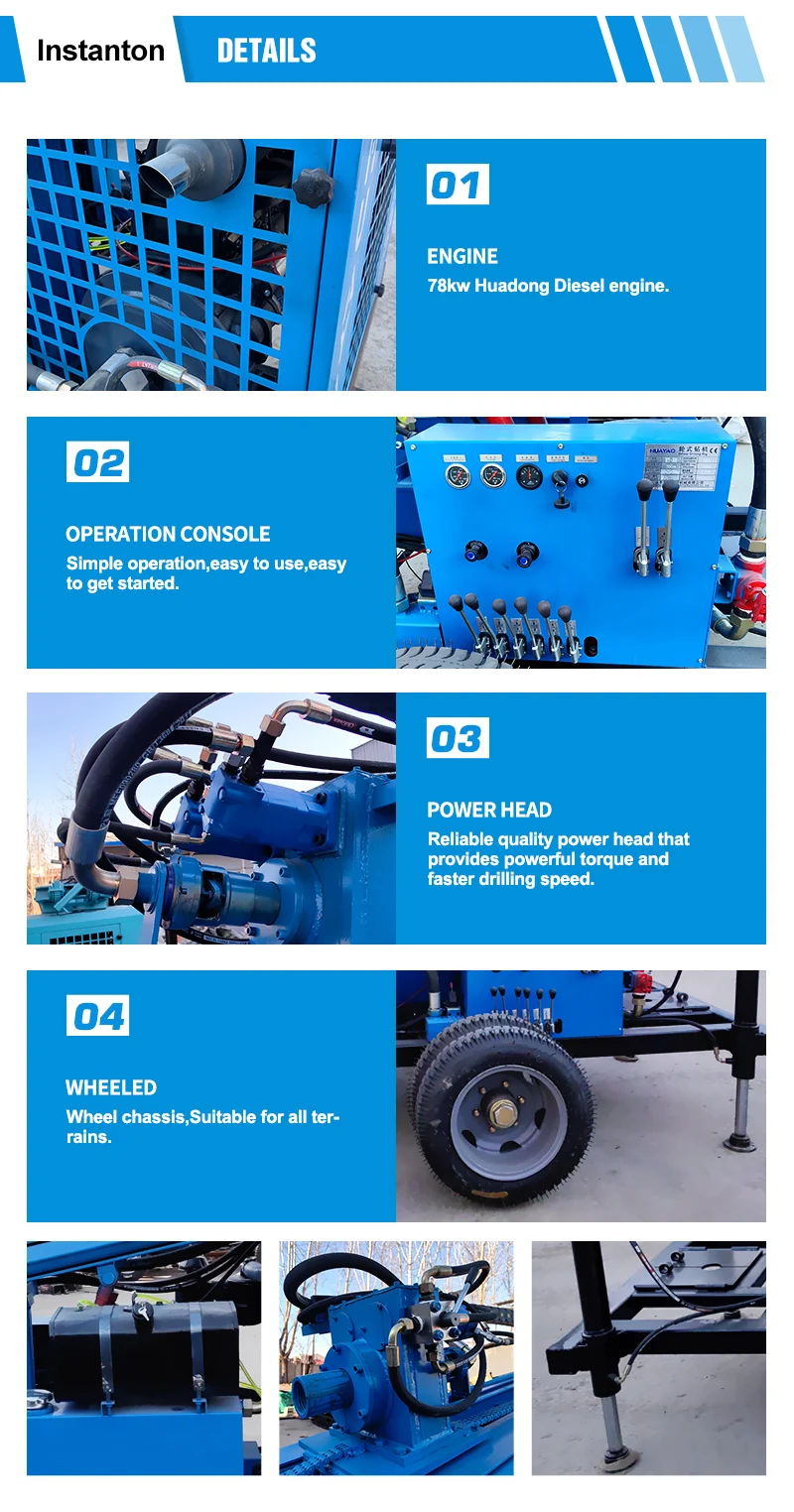 Maßgefertigte chinesische Raupen-Wasserbohranlage mit Dieselmotorantrieb, pneumatische DTH-Bohrmaschine für Wasserbohrungen. – Detail 5