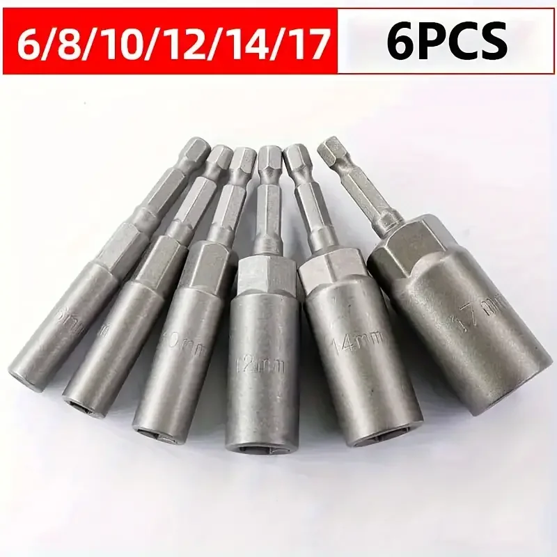 6pcs Strong Magnetic Long Deep Nut Screwdriver Drill Bit Impact Socket Adapter Power Tool Kit for Power Drills & Impact Drivers