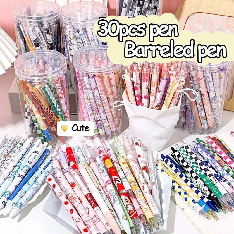 

30pcs/barrel Kawaii Gel Pen Cute Ballpoint Pen Signature Neutral Pen Roller Ball Pen School Office Supplies Stationery Wholesale