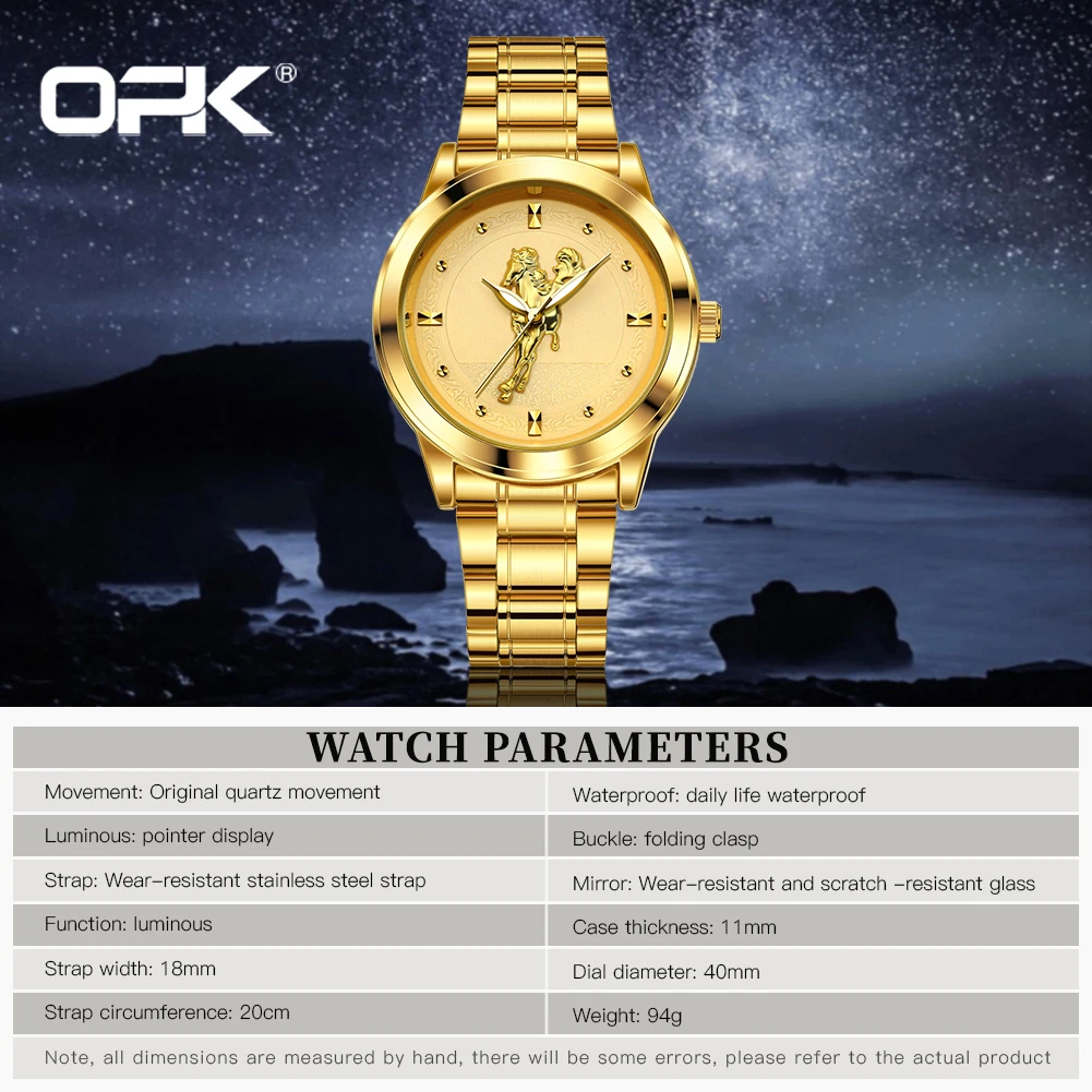 OPK brand three-pin Jinma embossed literal men's quartz watch 8140