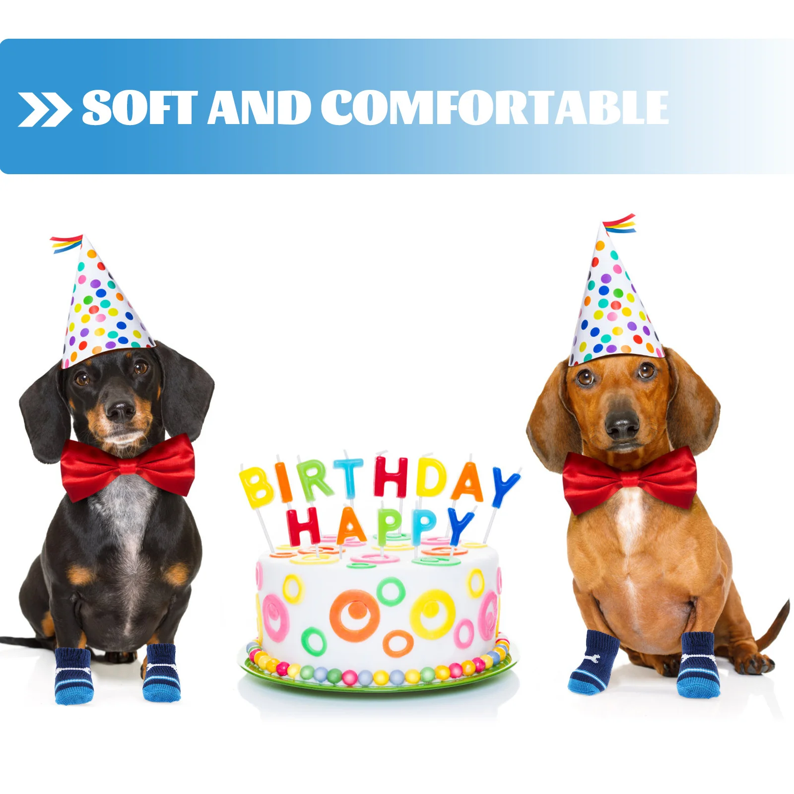 

2Pairs Anti-Slip Dog Socks Soft Cotton Socks M Size Cute Pattern Paw Protectors Warm for Small Dogs Puppy Accessories