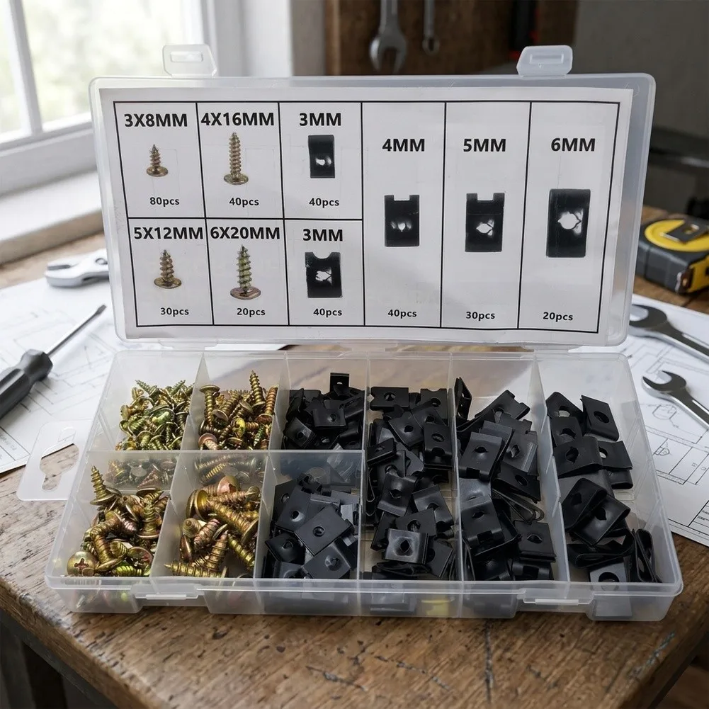 340PCS Metal Screw Fastener Clip Kit U Type Retainer For Car Bumper Panel Gasket Hardware Accessories