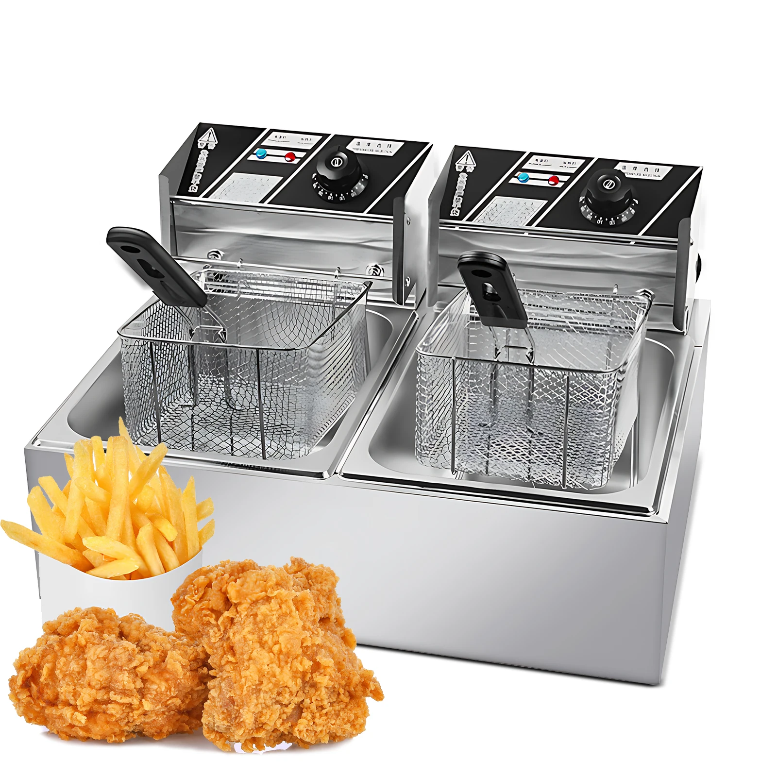

Электрическая фритюрница с двойным баком, 6 л + 6 л, 2*1,7 кВт, S/S, автоматическая термостатическая фритюрница для рыбы, фритюрница, горшок, можно мыть в посудомоечной машине, для коммерческого использования