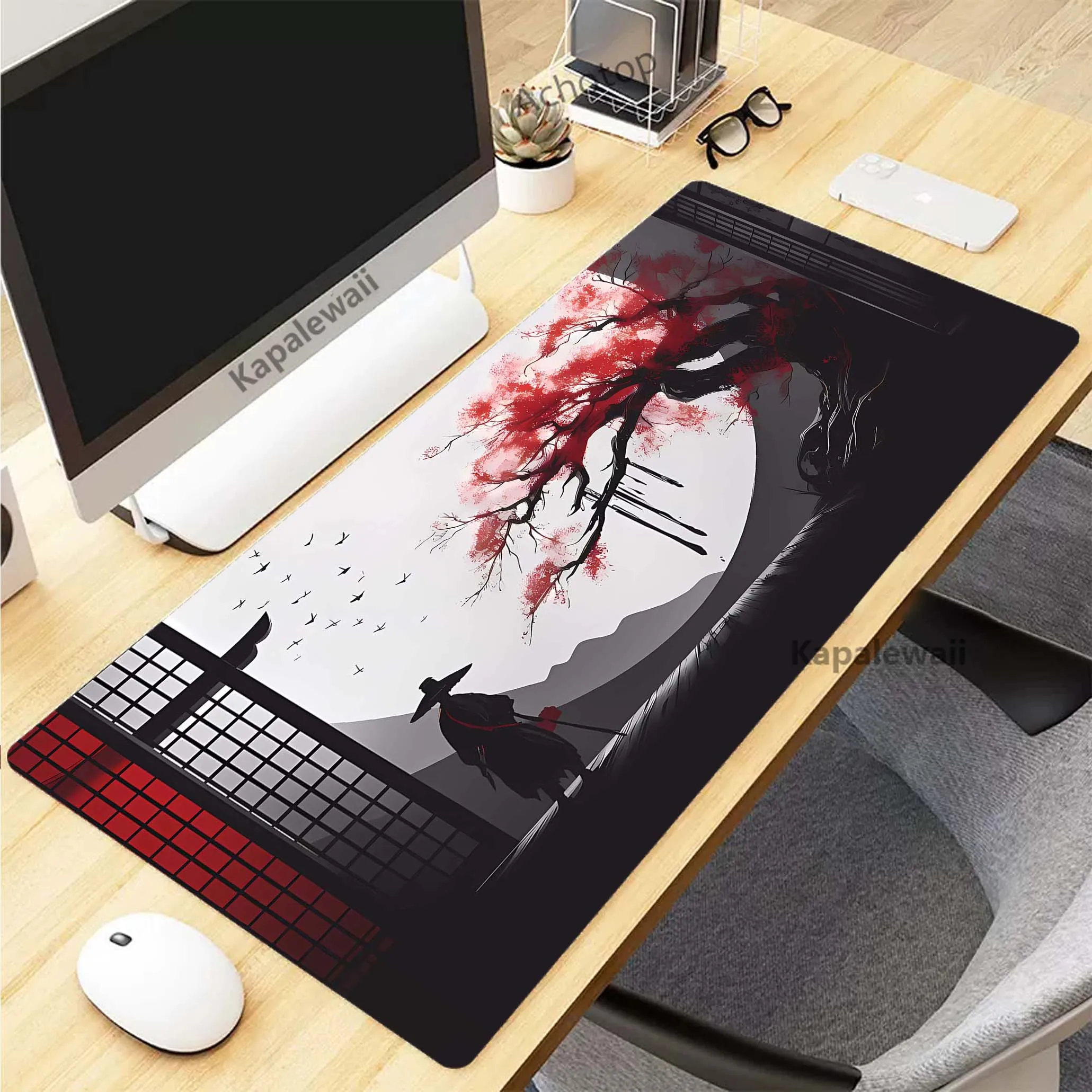 Japanese Samurai Extended Mousepad Gaming Speed Keyboard Pads Locking Edge Desk Mat Office Mouse Pad Tapis de Souris 900x400mm