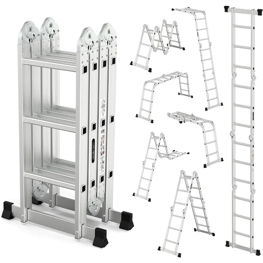 Folding Ladder Multi-Purpose Aluminium Extension 7-in-1 Step Heavy Duty Combination EN 131 Standard for Versatile and Safe Use