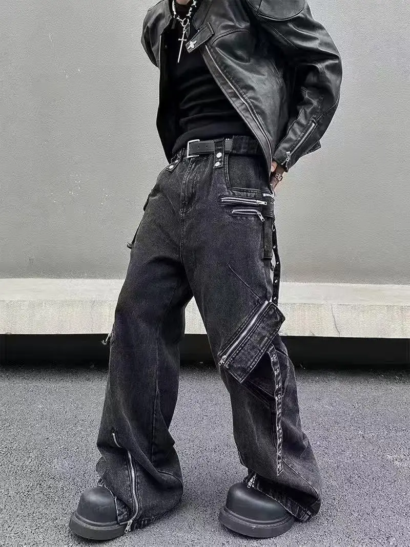 

Мужские джинсы в американском ретро-стиле, плотные, многокарманные, с легким расклешением, в уличном стиле, свободные, прямые, в пол...