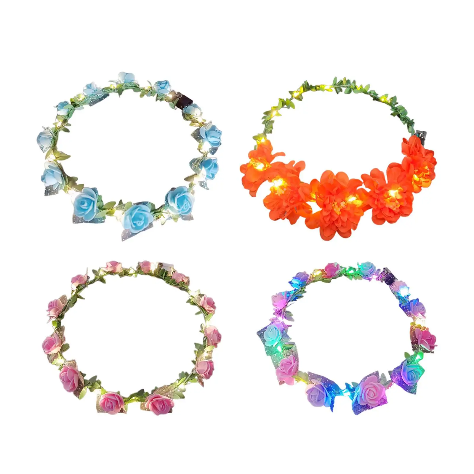 Flower Wreath Headband Girls with Light Flower Headband for Travel Festival Party Stage Performance Scenic Photography Dress up