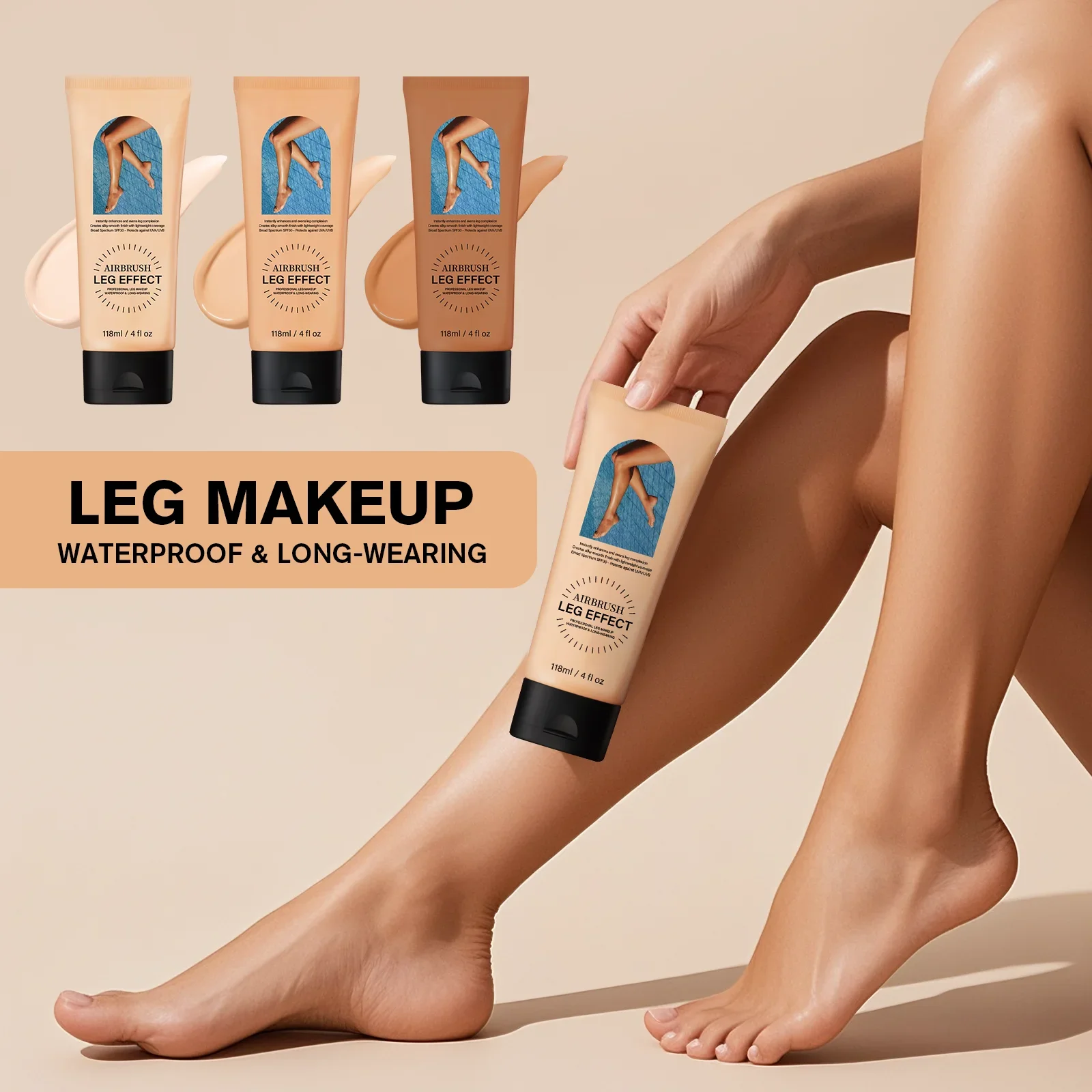 118ml Leg Body Foundation, Waterproof Concealer with SPF30+, Instant Coverage for Even Skin Tone, Long Lasting Tanning Cream