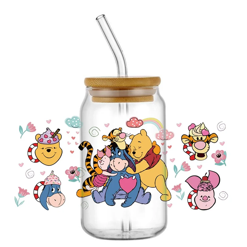 Miniso-Cartoon Urso Transferência Etiqueta, Etiquetas Personalizadas, Logo DIY, Selfadhesive, Legal, Personalizado, UV, DTF, 16oz