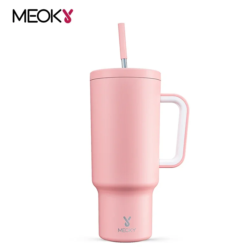 

Meoky 40oz Tumbler with Handle Straw Insulated Coffee Mug Durable and Leak-Proof Stainless Steel Thermal Thermos Water Bottle