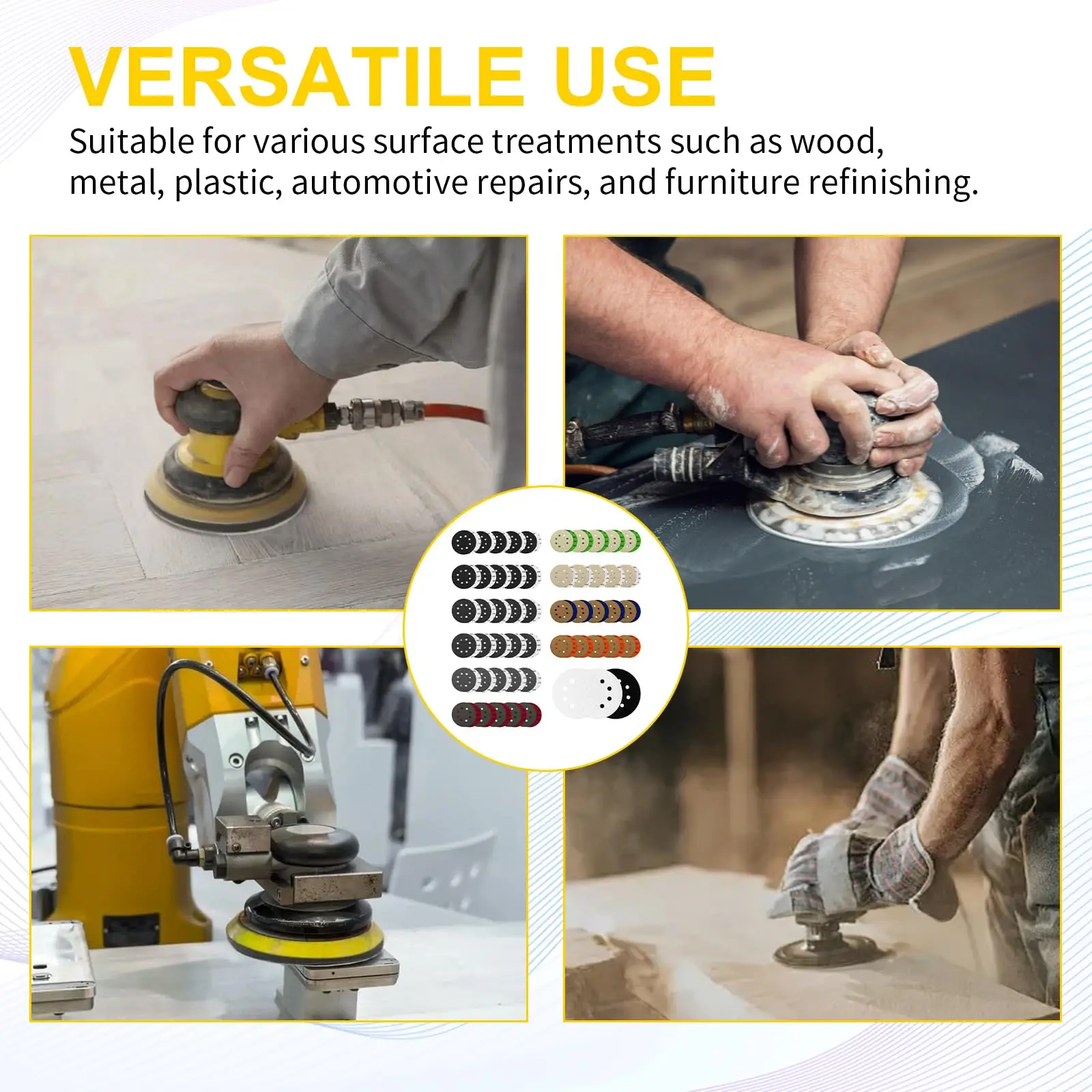 5Inch 8Holes Sandpaper 400-10000 Grit Orbital Wet Dry Sandpaper with 3PCS Interface Pads for Automotive Wood Metal Polishing