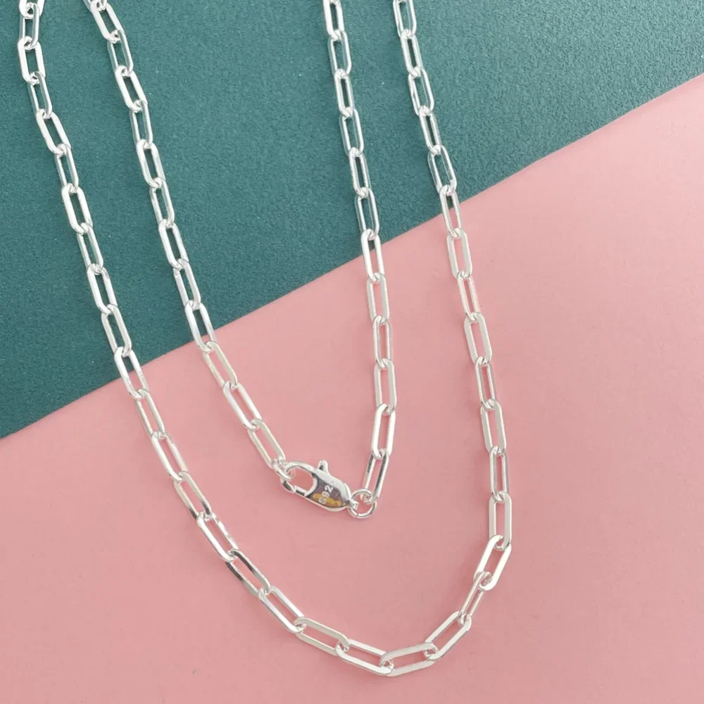 PABEYN 45-60cm Wholesale 925 Sterling Silver 3mm Wide Paper Clip Necklace for Boys Girls Women Fine Jewelry Wedding Party