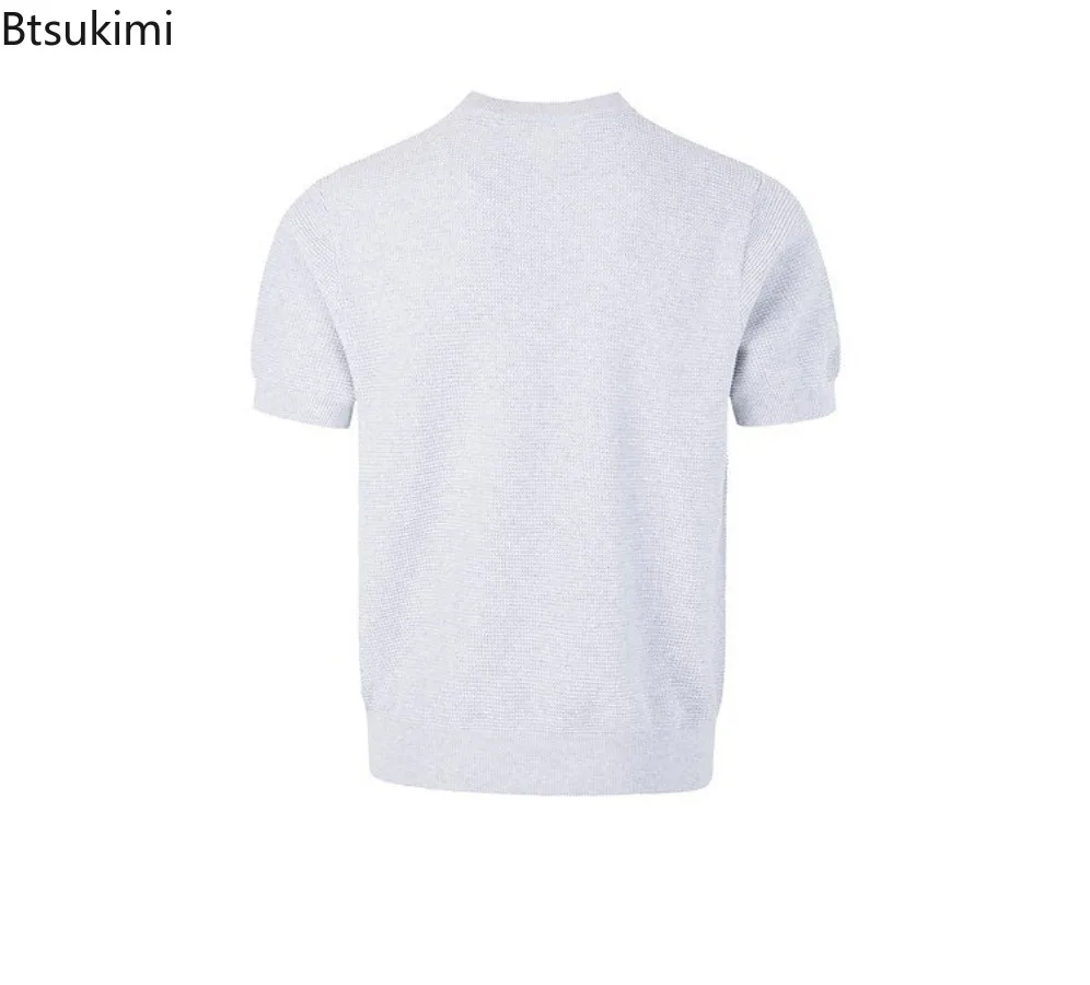 New Men's Waffle Knitted O-Neck Basic Business Cotton Solid Fitness Plain T-shirts for Men Summer Tops Shirts Male Clothing Tees