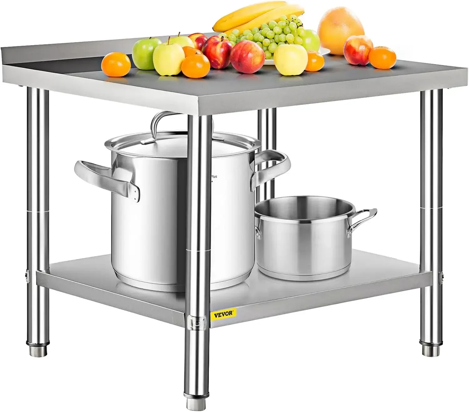 Stainless Steel Prep Table, 36 x 24 x 35 Inch, 440lbs Load Capacity Heavy Duty Metal Worktable with Backsplash and Adjusta