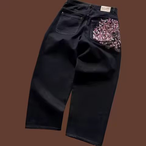 American Fashion Joker Pattern Embroidered Loose Jeans Women Street Y2K New Hip Hop Straight Wide Leg Pants Unisex Casual Jeans