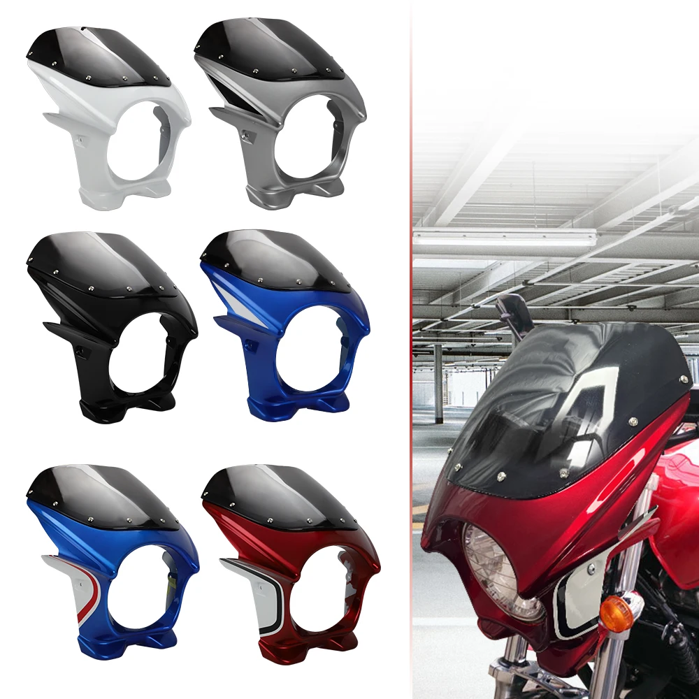 Universal 7inc Headlamp Street Car Head Guide Cover Motorcycle Front Headlight Fairing Cover Windshield Headgear For Honda CB400