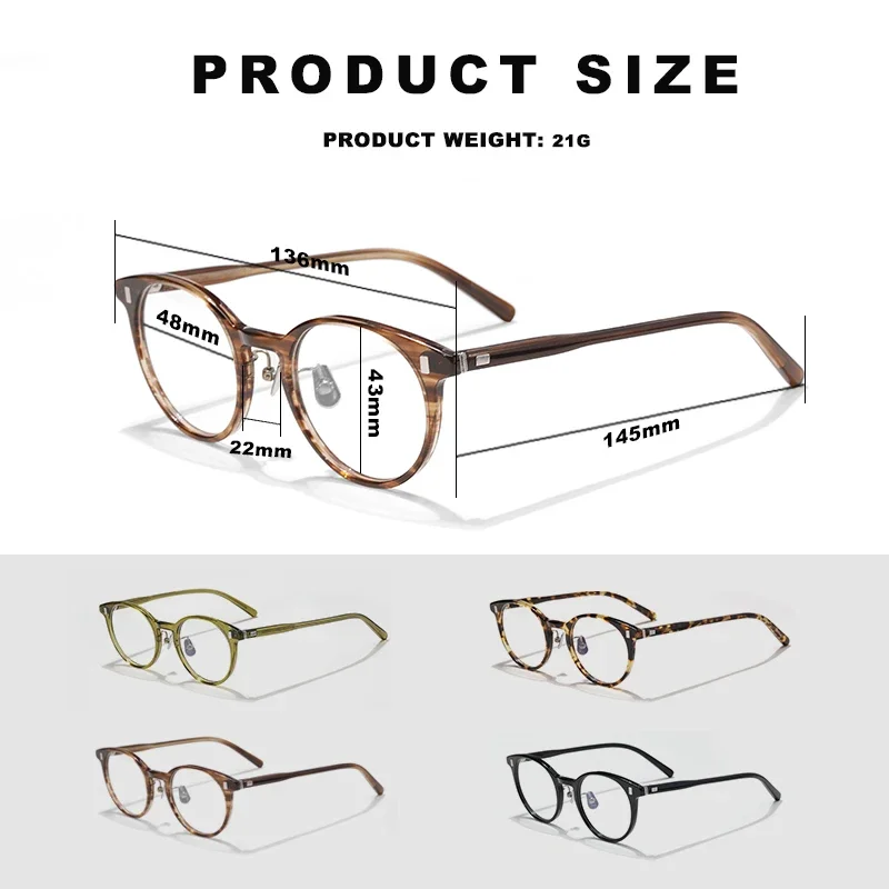 Japanese Retro Handmade Round Acetate Eyeglass Frame Men and Women Y7285 Tortoiseshell New Classic Myopia Prescription Glasses