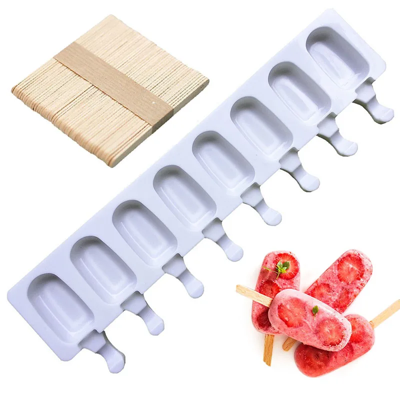 4/8 Hole Food Grade Silicone Ice Cream Mold Ice Pop Cube Popsicle Mold With Sticks Dessert DIY Magnum Cake Mold Ice Cream Maker