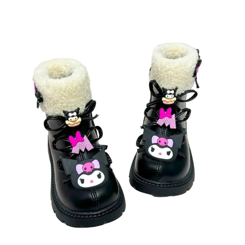 Invierno Kuromi Anime Kawaii Sanrio Ins niños botas de algodón Otoño Invierno lindo dibujos animados polar impermeable zapatos cálidos regalos