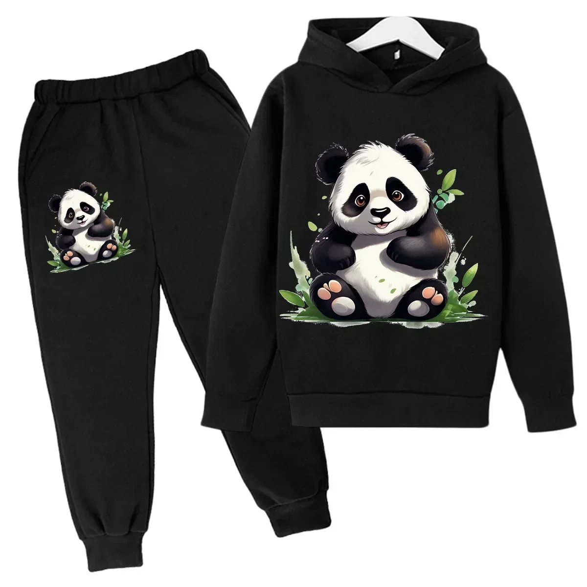 Panda Tuan Yuan Cartoon Painting Boys and Girls Fashion Leisure Sports  Hoodie Pant Set Spring  Autumn Kid Children Suit