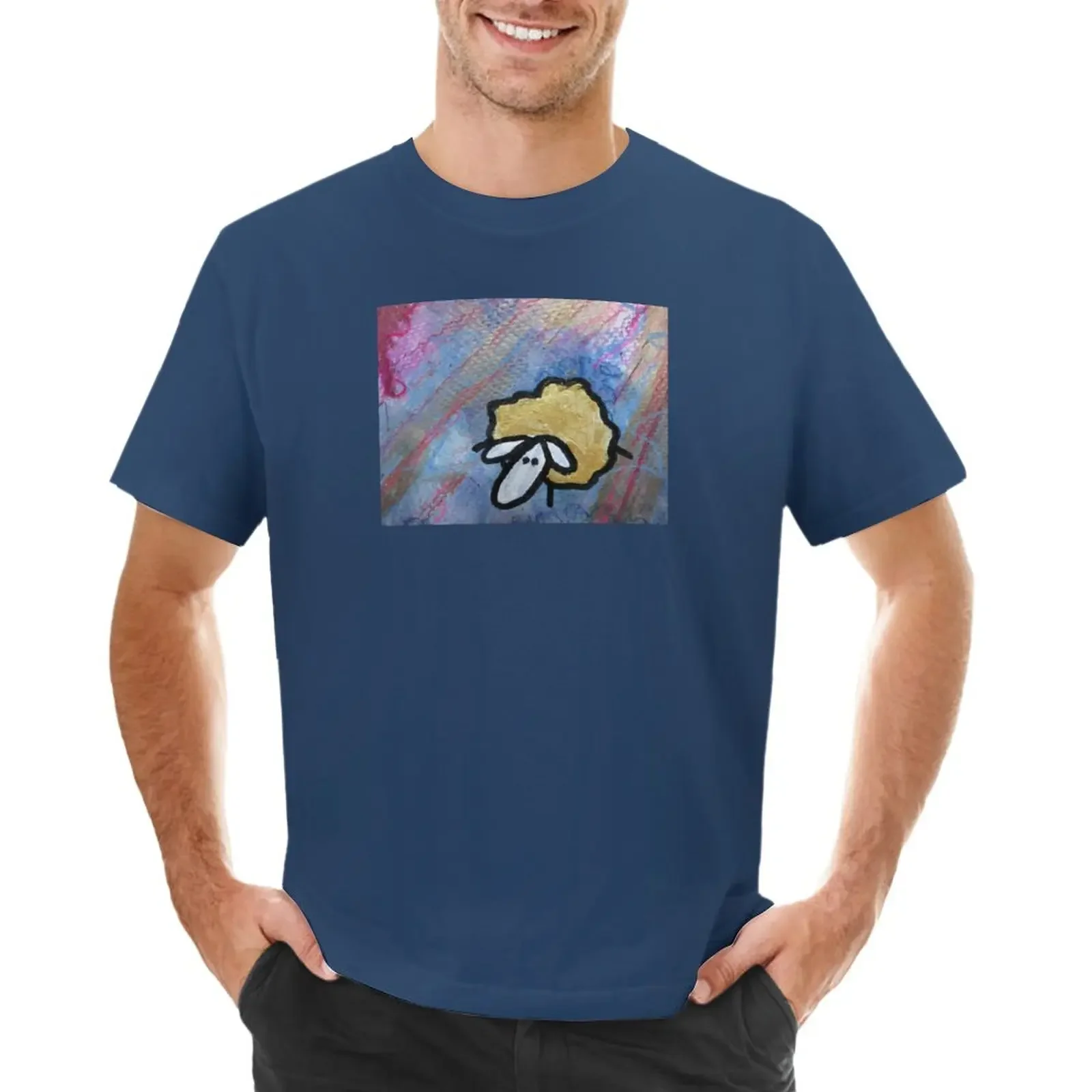 UnFolding the Ewe-niverse #20 mixed media and ink painting of sheep T-Shirt blanks plain t shirt men