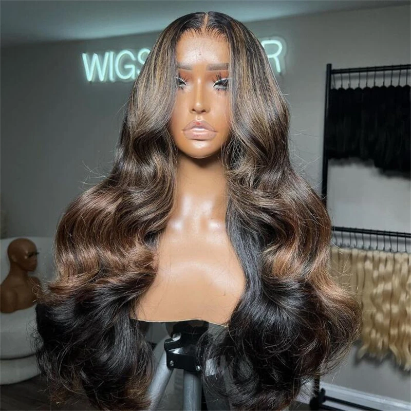 180Density Preplucked 22‘’ Highlight Brown Body Wave HD Lace Jewish 5x5 Silk Base European Human Hair Wig For Women BabyHair